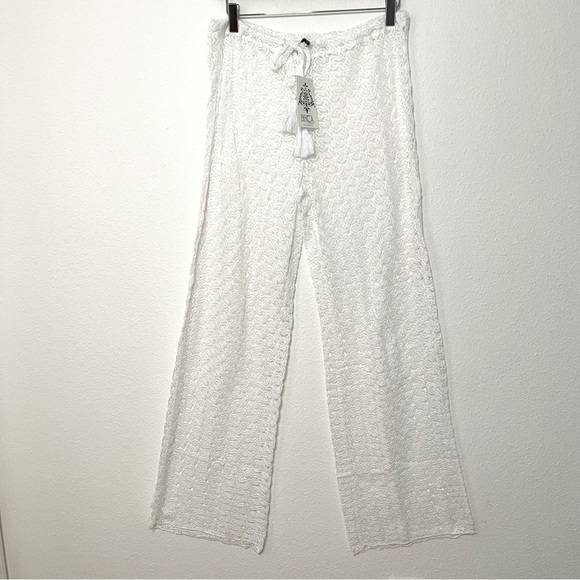 BECCA Split Leg Crochet swimsuit Cover-up Pants size L NWT - Picture 2 of 11